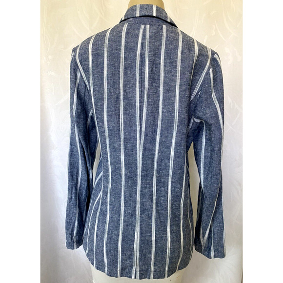 DREW Anthropologie Blue Stripe Linen Blazer Jacket One Button Long Sleev… - Picture 3 of 4